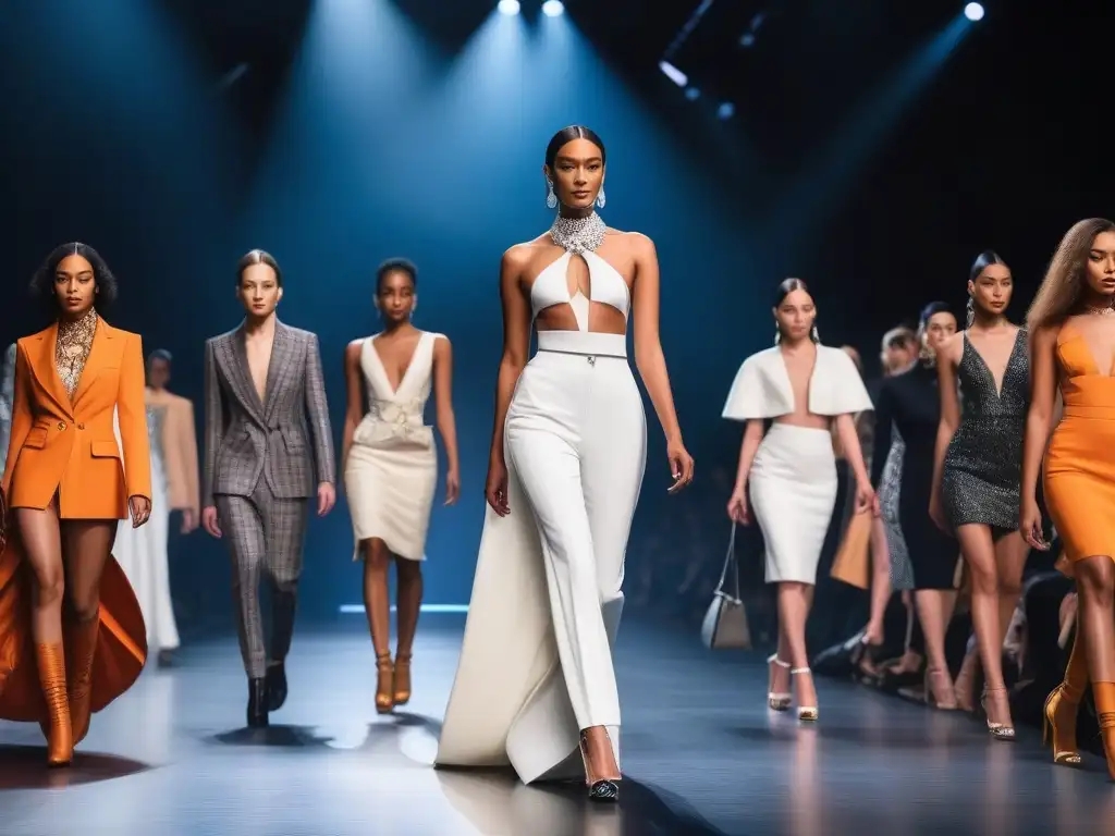Diversidad de género en la pasarela: moda inclusiva y empoderamiento Una pasarela de moda futurista con modelos diversos desfilando, rompiendo barreras de género