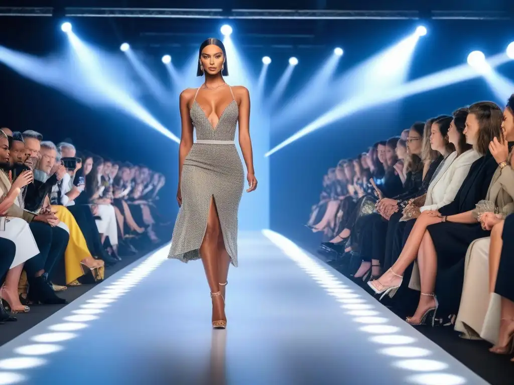 Desfile sostenible: moda inclusiva y ecoamigable Una pasarela de moda inclusiva y activismo ambiental, con modelos diversos desfilando en una pasarela de materiales reciclados
