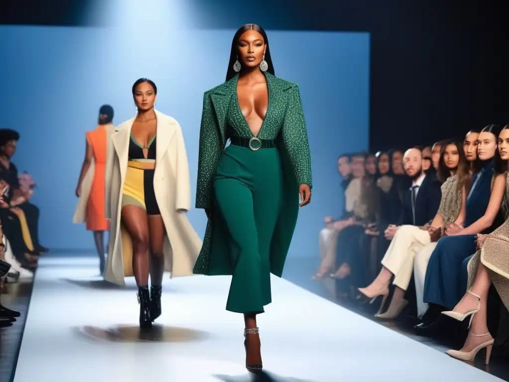 Desfile inclusivo: diversidad y moda revolucionaria Una pasarela de moda inclusiva redefiniendo belleza con modelos diversos desfilando con confianza y estilo vanguardista