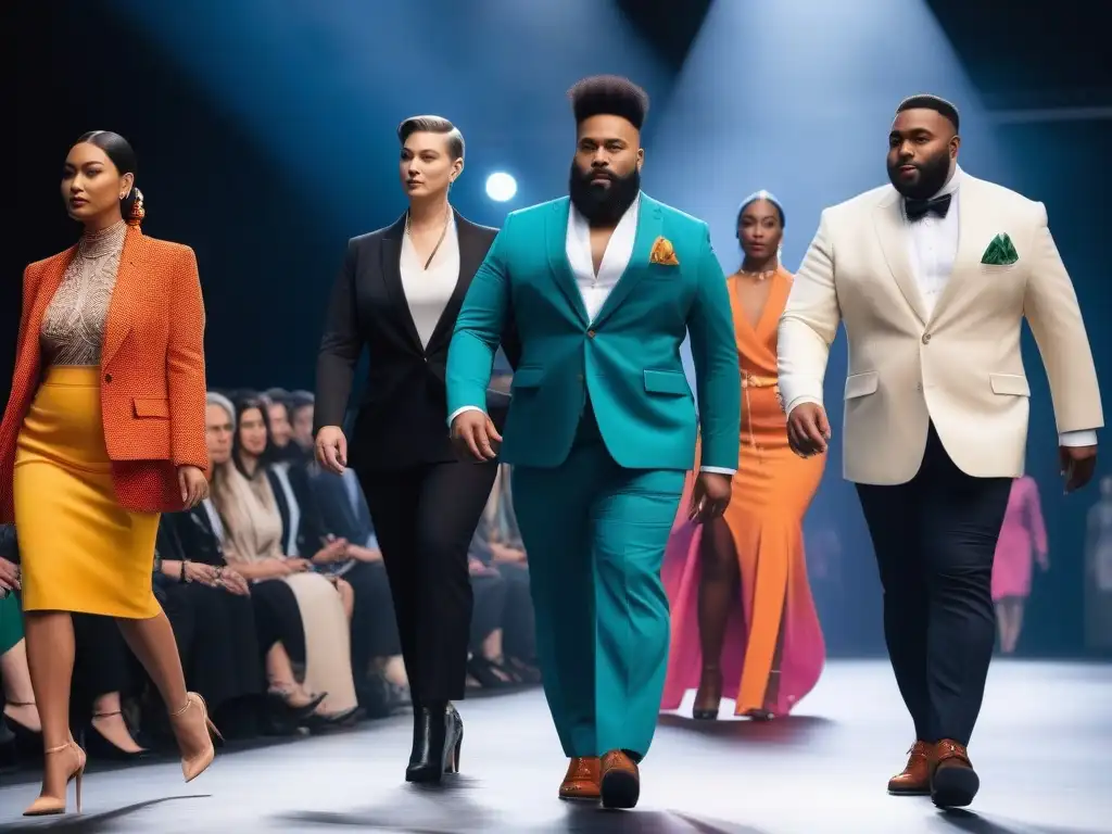 Desfile inclusivo: moda y empoderamiento para todos Una pasarela de moda inclusiva y bienestar emocional, donde personas diversas exhiben confianza y estilo