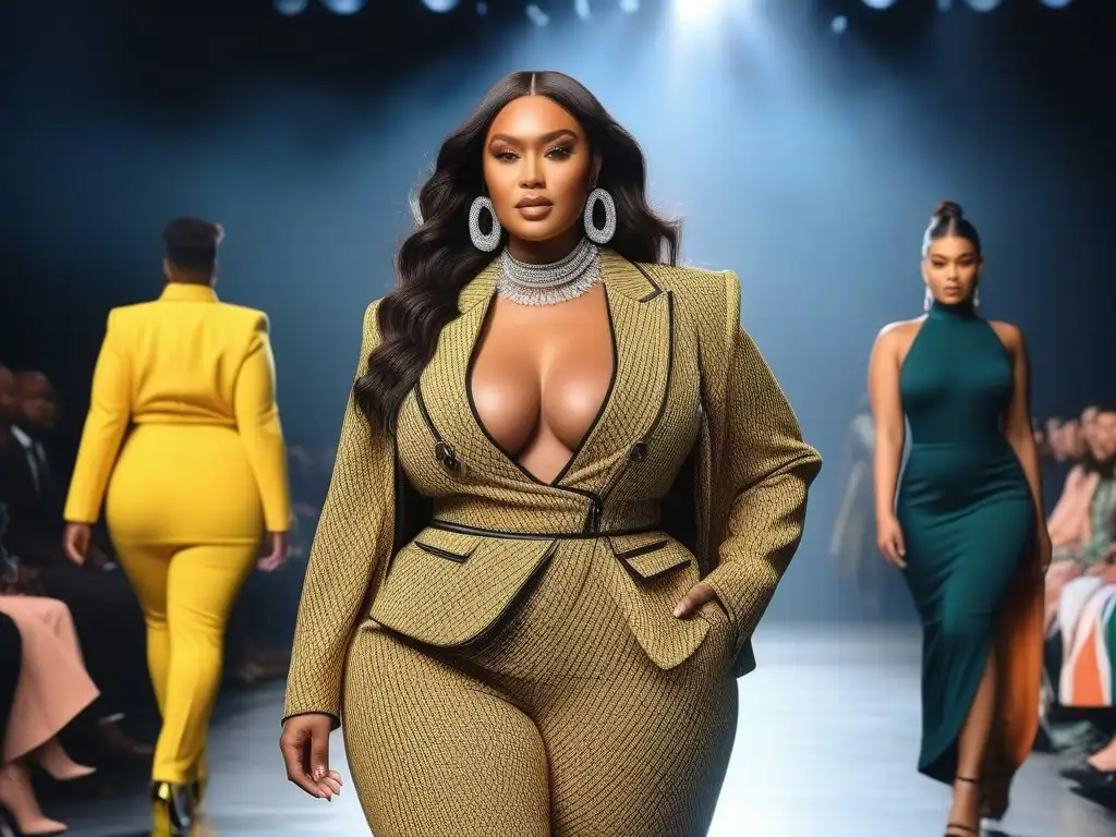 Pasarela de la diversidad: moda inclusiva y confianza Una pasarela de moda inclusiva para todos cuerpos, donde modelos diversos exhiben confianza y estilo único