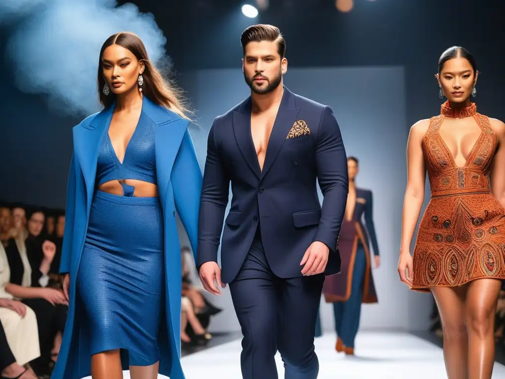 Desfile de moda inclusivo con modelos diversos Una pasarela de moda inclusiva para todos cuerpos: modelos diversos desfilan con diseños vanguardistas y expresiones seguras