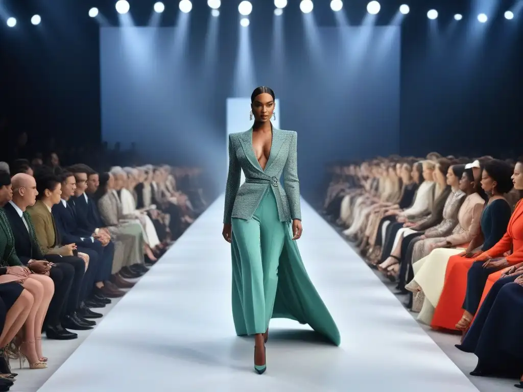 Desfile Armani: Moda inclusiva y empoderamiento Una pasarela de moda inclusiva para todos los cuerpos, donde modelos diversos desfilan con elegancia y empoderamiento