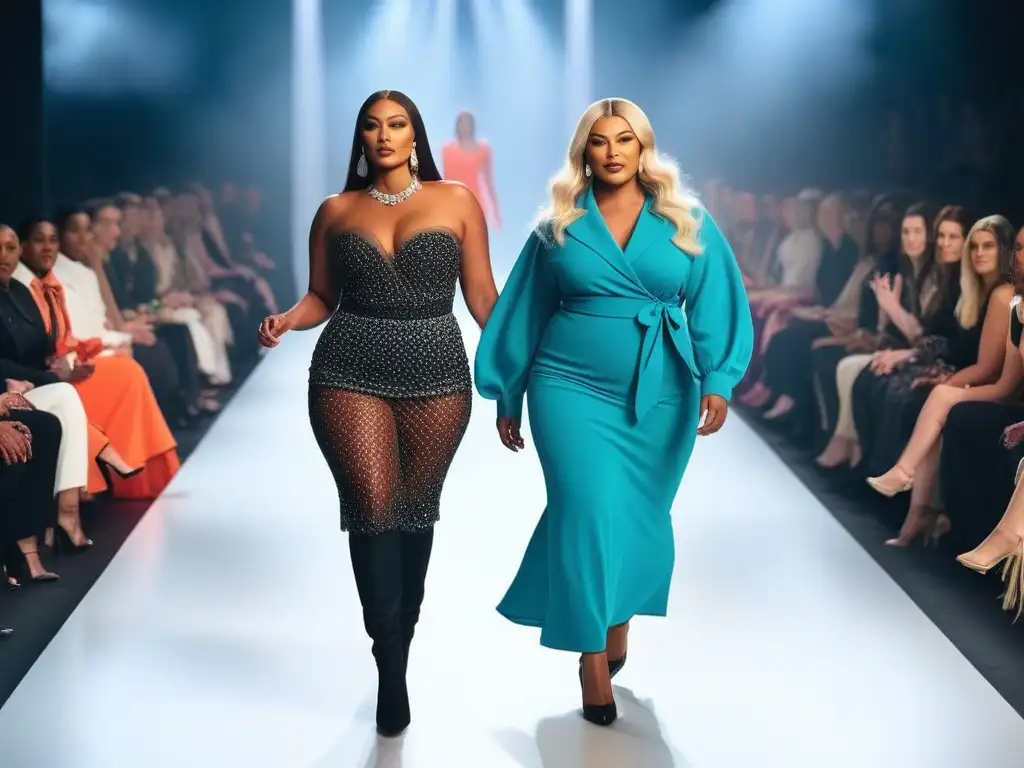 Desfile inclusivo: Celebrando la diversidad en la pasarela con estilo Una pasarela de moda inclusiva para todos cuerpos, con modelos diversos desfilando con confianza y empoderamiento