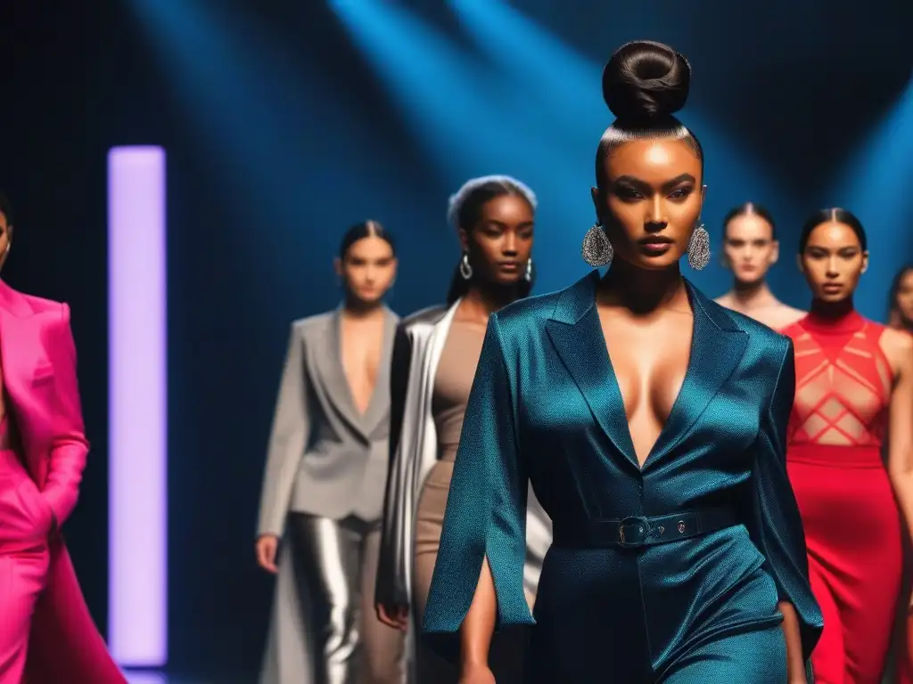 Desfile de moda inclusivo: diversidad y empoderamiento en la pasarela Una pasarela de moda inclusiva para todos los cuerpos, con modelos diversos exhibiendo confianza y estilo