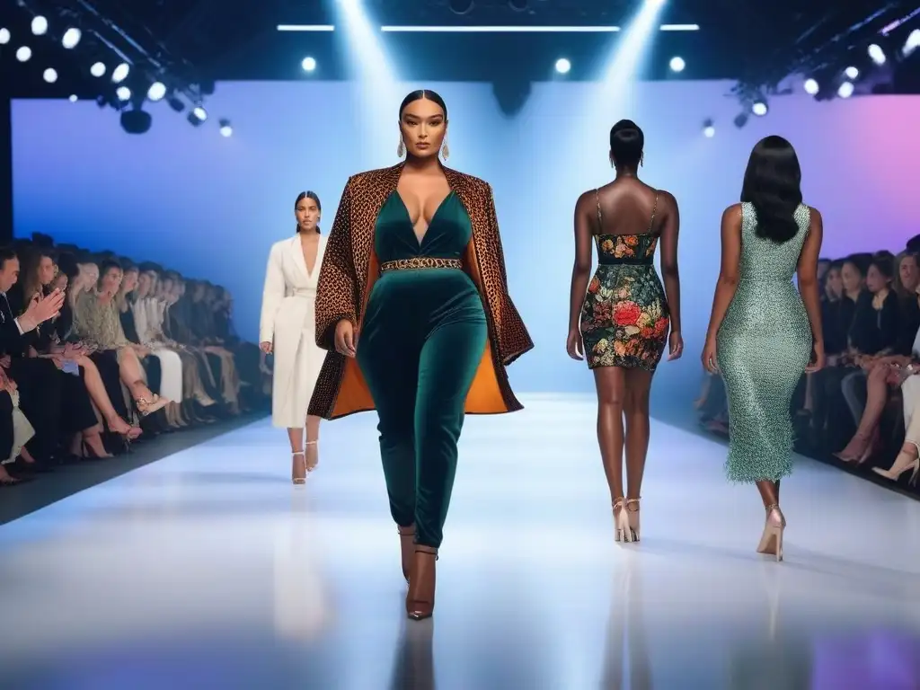 Desfile inclusivo: diversidad en la pasarela Una pasarela de moda inclusiva para todos los cuerpos con modelos diversos desfilando con confianza