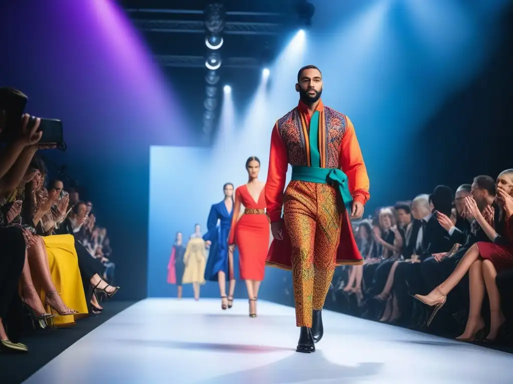 Desfile de moda inclusiva: diversidad y color en la pasarela Una pasarela de moda inclusiva para todos los cuerpos, con modelos diversos luciendo diseños coloridos y únicos