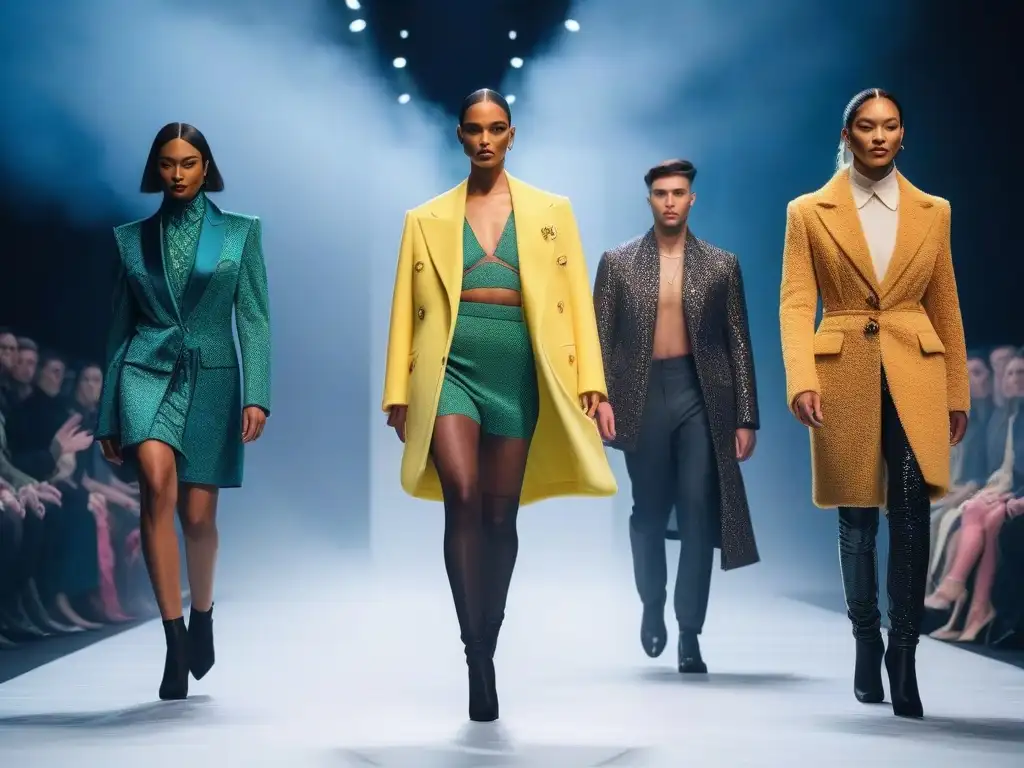 Desfile de moda genderfluid: diversidad y empoderamiento Una pasarela de moda inclusiva para todos cuerpos: modelos confiados desfilan con piezas de moda avantgarde, desafiando normas de género