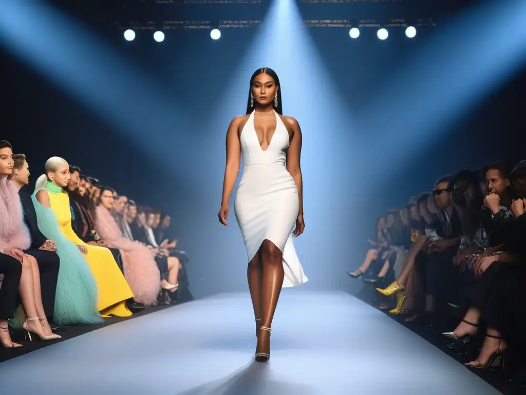 Desfile de moda inclusivo: diversidad y estilo en la pasarela Una pasarela de moda inclusiva para todos los cuerpos, con modelos diversos desfilando con confianza en diseños innovadores