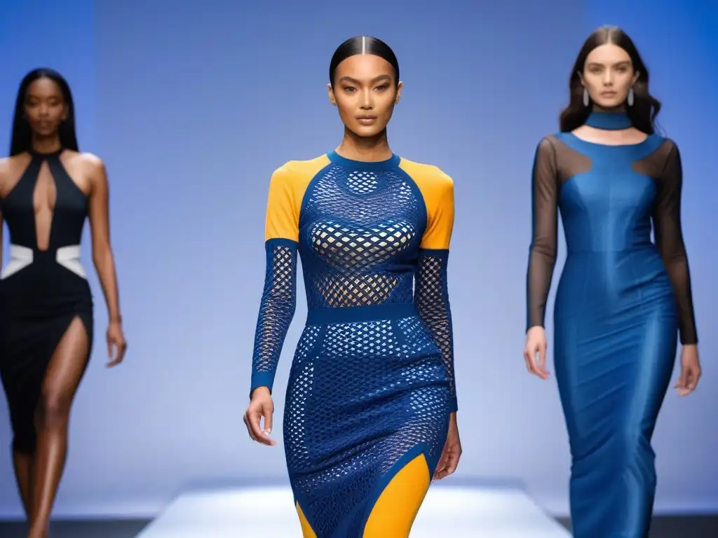 Moda inclusiva: modelos con prendas 3D vanguardistas Una pasarela de moda inclusiva con diseños en 3D y colores vibrantes