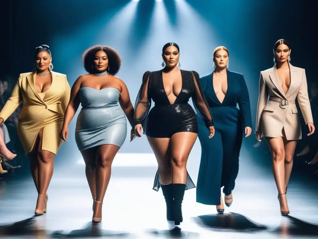 Pasarela de la diversidad: moda inclusiva y empoderamiento Una pasarela de moda inclusiva y diversa con modelos de diferentes cuerpos y estilos, cada uno mostrando su individualidad y personalidad