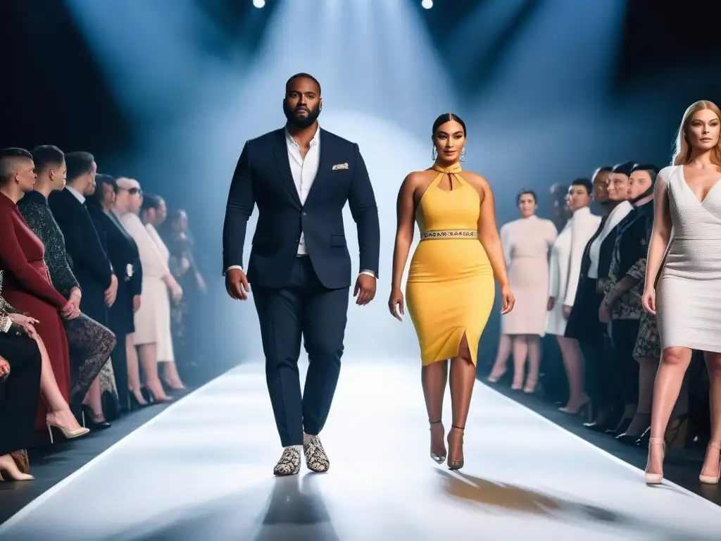 Desfile de moda inclusivo: diversidad de cuerpos y estilos en ropa adaptada Una pasarela de moda inclusiva y elegante con modelos de diferentes cuerpos y habilidades usando moda adaptativa para todos cuerpos