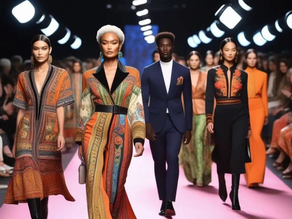 Desfile de moda Etro: Celebrando la diversidad con estilo Una pasarela de moda inclusiva para todas formas: modelos diversos desfilan con diseños vibrantes de Etro, irradiando empoderamiento y diversidad