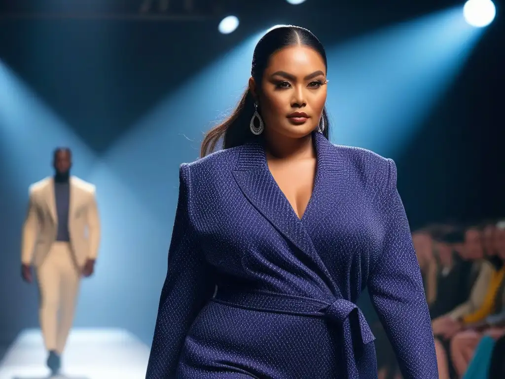Desfile de moda inclusiva: diversidad y empoderamiento en la pasarela Una pasarela de moda inclusiva con modelos diversos desfilando con confianza en un ambiente moderno y luminoso