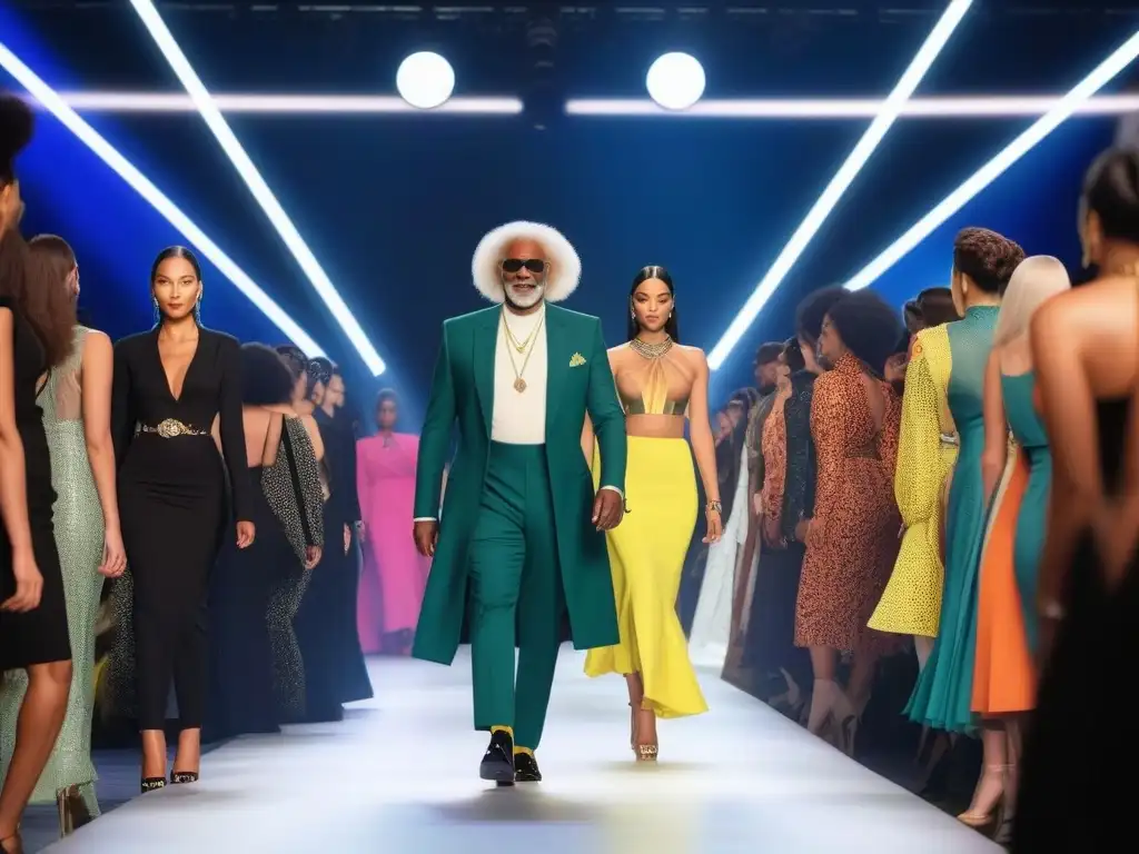 Desfile de moda inclusivo con modelos diversos caminando con confianza Una pasarela de moda inclusiva para todos: modelos diversos desfilan con atuendos inclusivos mientras una audiencia aplaude y sonríe