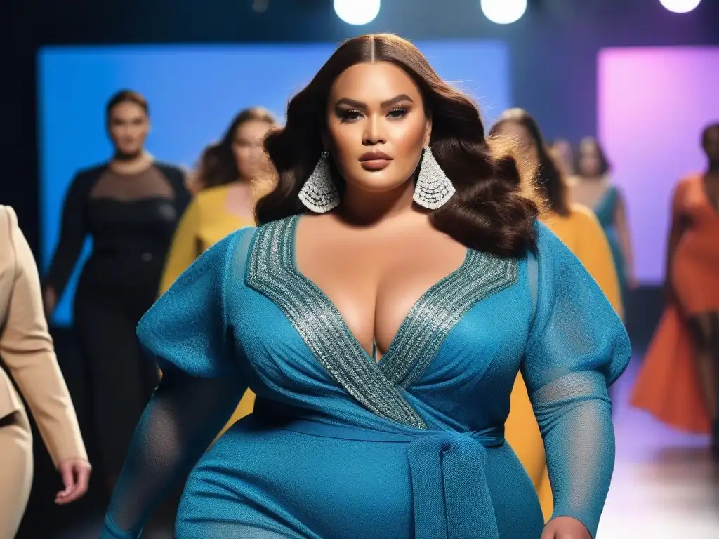 Desfile moda inclusiva: modelos empoderadas en pasarela Una pasarela de moda inclusiva para mujeres plus con modelos seguras y empoderadas