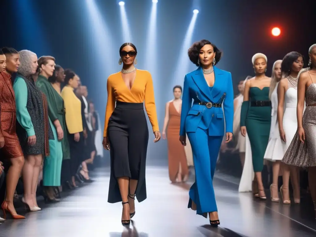 Desfile de moda inclusiva: diversidad y estilo únicos Una pasarela de moda inclusiva: personas diversas exhiben confianza y autoexpresión con estilos únicos