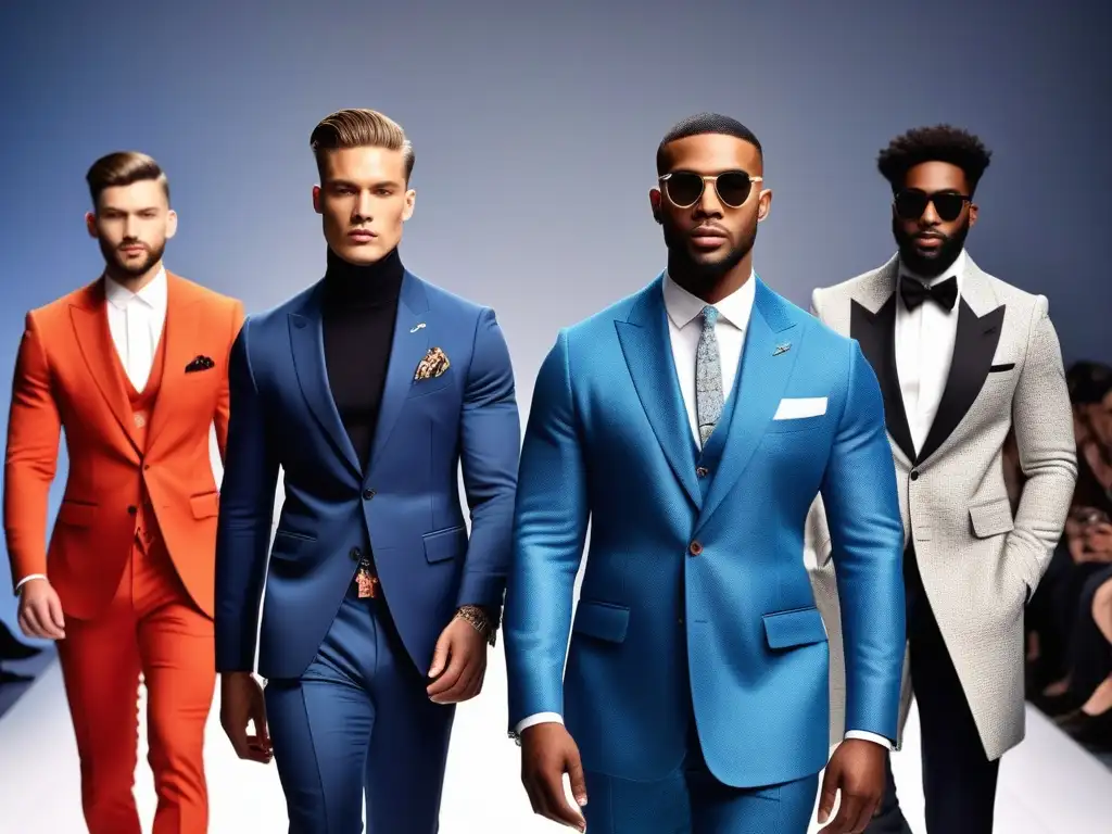 Desfile de moda masculina inclusiva: diversidad y estilo en la pasarela Una pasarela de moda masculina inclusiva con hombres diversos desfilando con estilo único, reflejando innovación y diversidad
