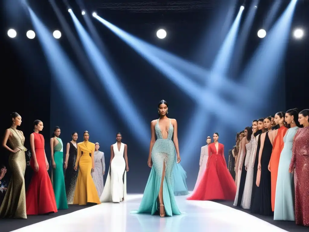 Desfile de moda inclusivo: Celebrando la diversidad con alta costura Una pasarela de moda con modelos diversos luciendo creaciones únicas en Exposiciones de alta costura inclusivas