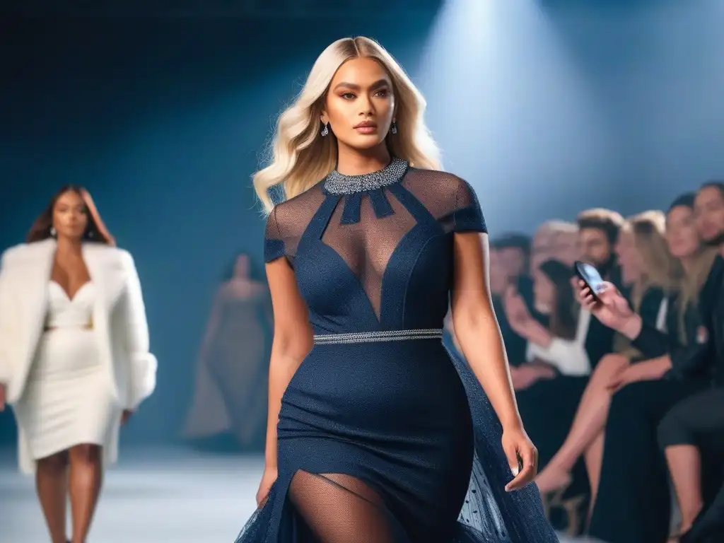 Desfile de moda inclusivo: modelos seguros de sí mismos en la pasarela Una pasarela de moda con modelos diversos y estilosos desfilando, celebrando la diversidad