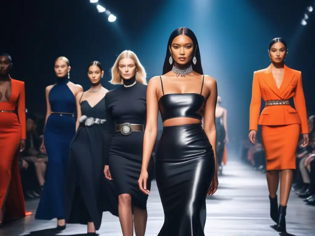 Desfile inclusivo de moda Lanvin: diversidad y estilo en la pasarela Una pasarela de moda con modelos diversos de tallas y etnias, luciendo la colección de Lanvin