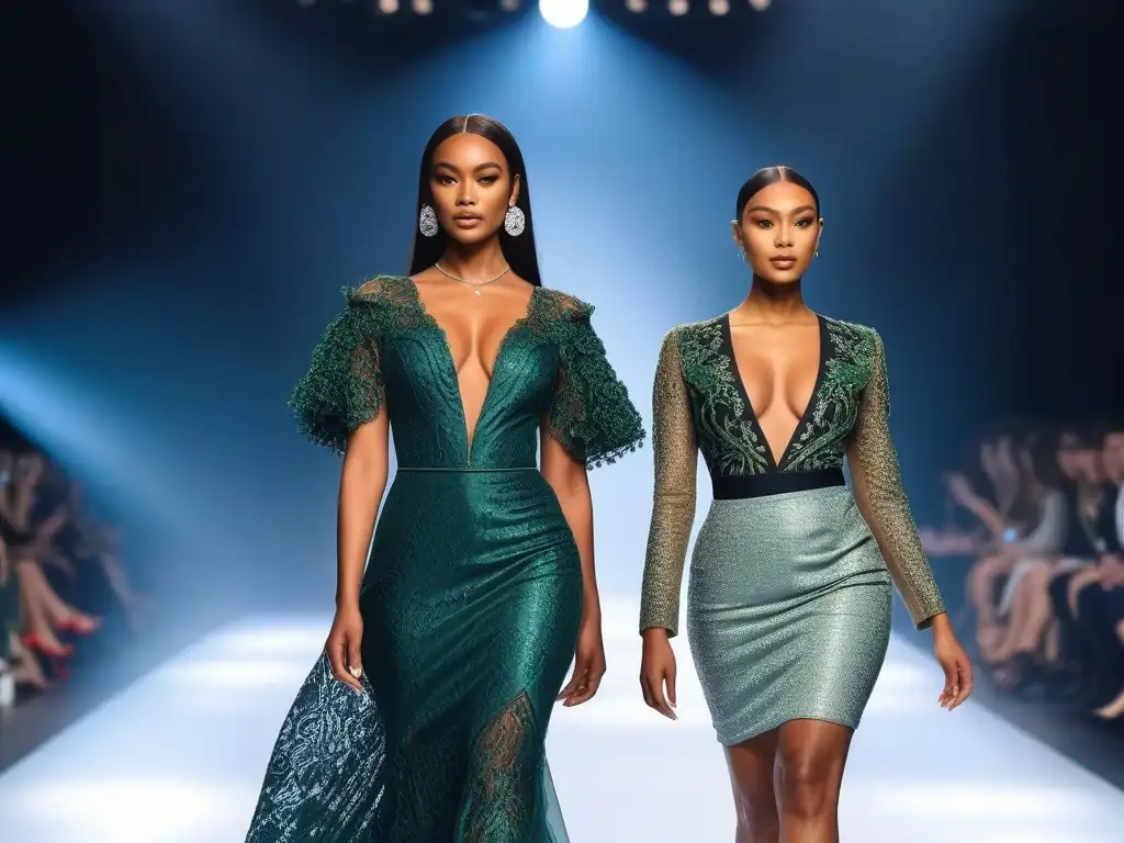 Una pasarela de moda con modelos pequeñas luciendo prendas inclusivas de marcas destacadas, reflejando diversidad y empoderamiento