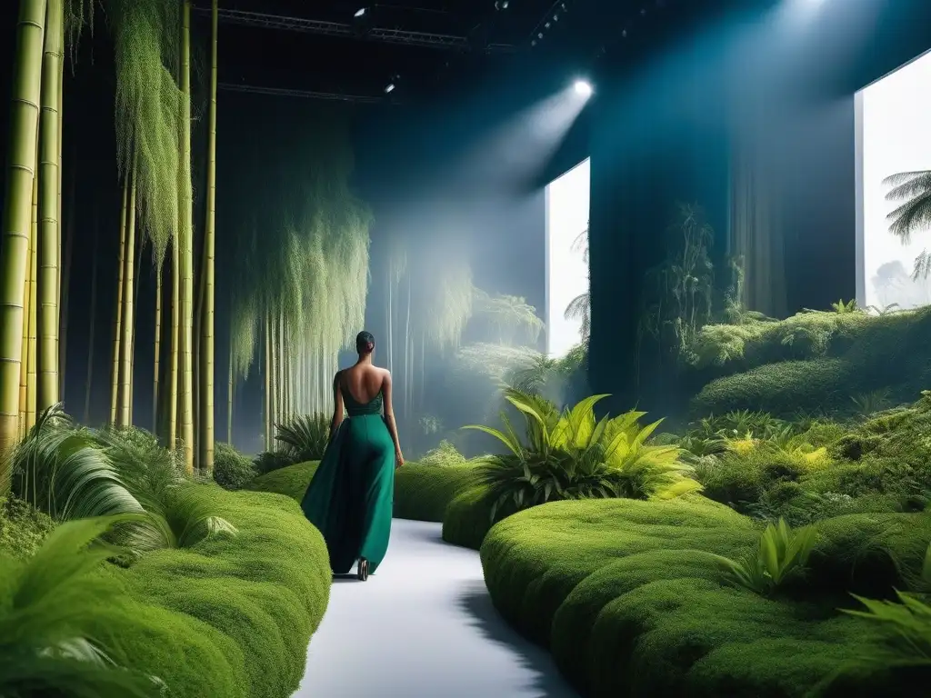 Desfile de moda sostenible: estilo eco en armonía con la naturaleza Una pasarela de moda con modelos luciendo prendas de tejidos sostenibles