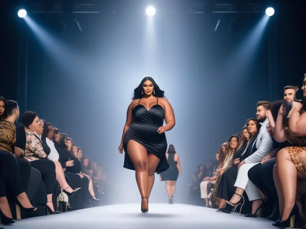 Desfile de moda con modelos plussize seguras y empoderadas Una pasarela de moda con modelos plus size seguras, desfilando con estilo y desafiando estándares de belleza