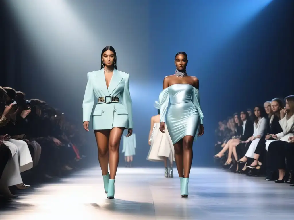Desfile de moda Lanvin: Diversidad de tallas y estilos Una pasarela de moda con modelos de diferentes tallas, exudando elegancia y estilo