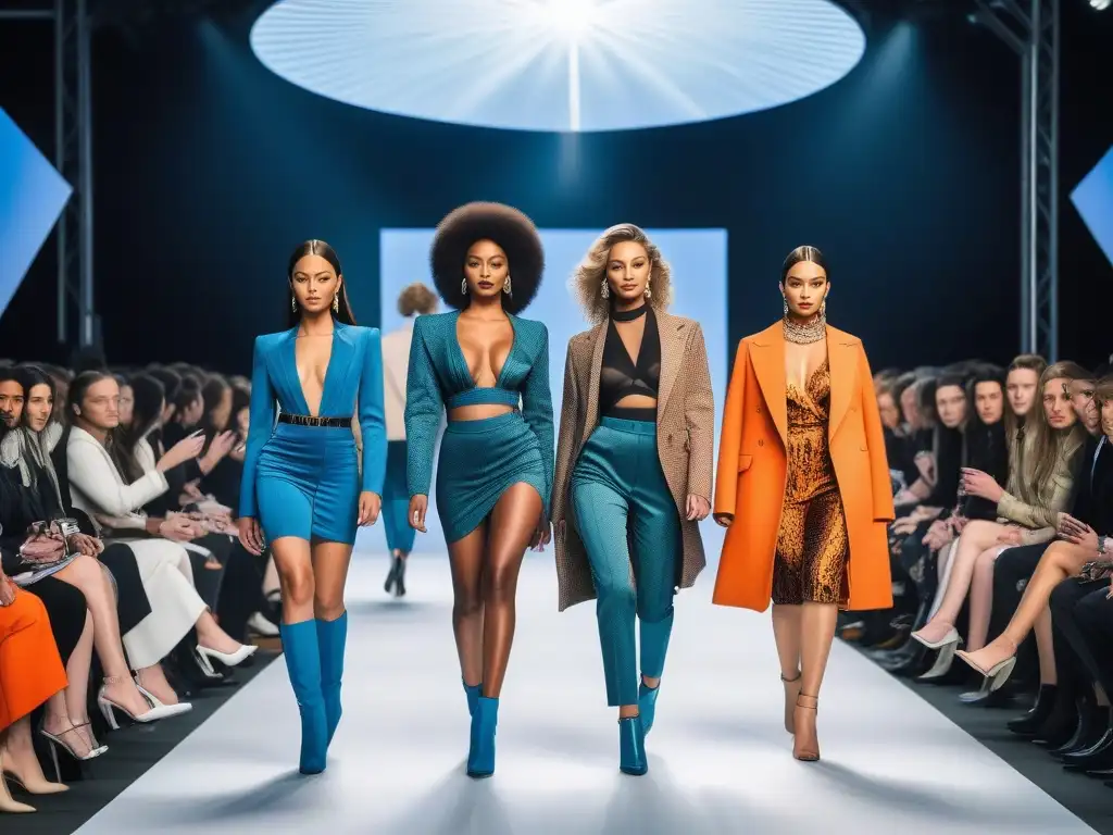 Desfile de moda inclusiva y vanguardista en Ámsterdam Una pasarela en Amsterdam con modelos diversos luciendo Diseño de moda para todas, vibrante y vanguardista