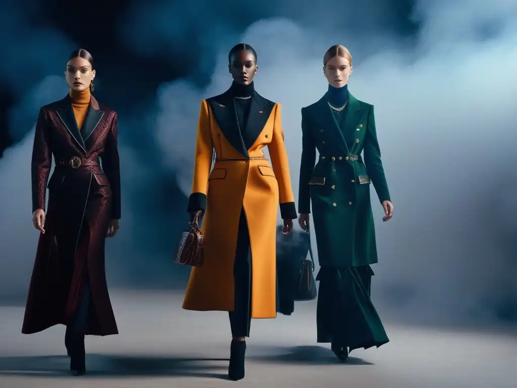 Desfile de moda de lujo: diversidad y elegancia de Loewe Una pasarela moderna con modelos diversos vistiendo atuendos exclusivos de Loewe, reflejando la inclusión en moda