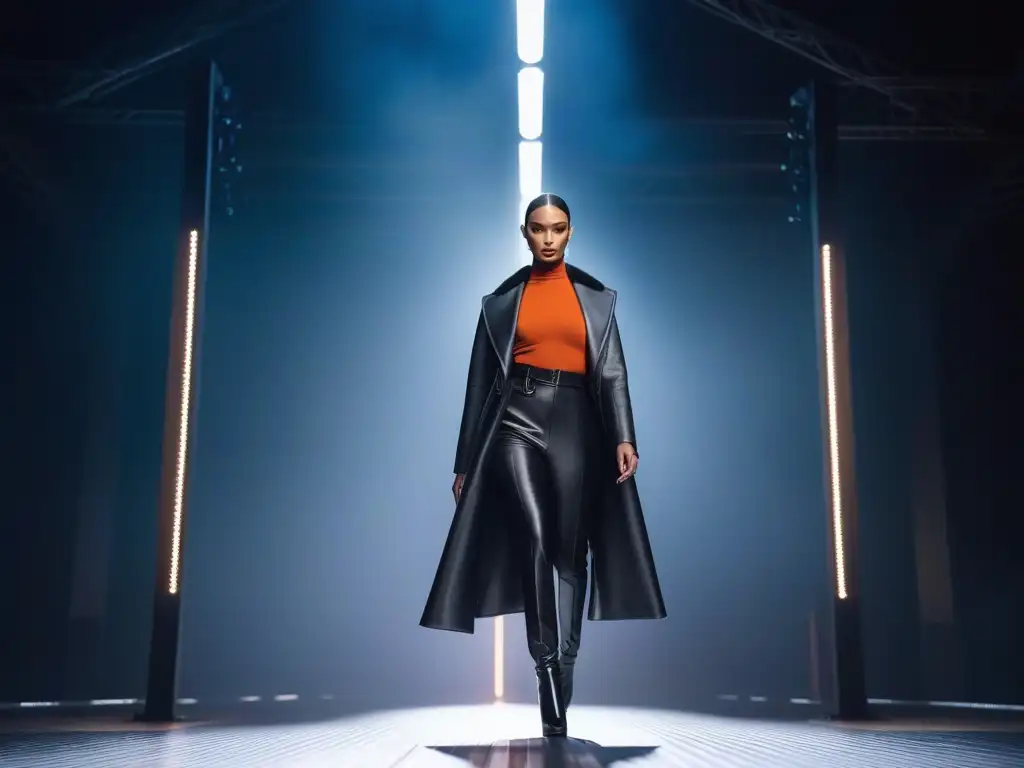 Desfile de moda petite: diversidad y estilo en pasarela moderna Una pasarela moderna con modelos petite luciendo colecciones de moda adaptadas por marcas, en un desfile diverso y trendy