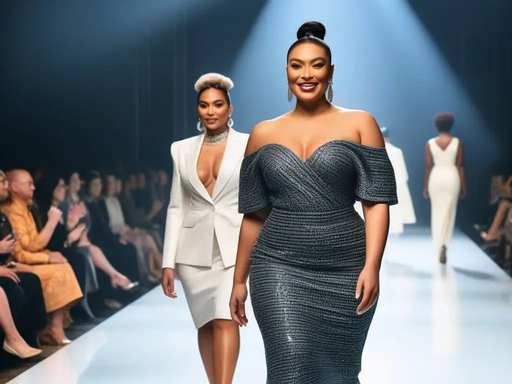 Desfile de moda inclusiva: diversidad y confianza en la pasarela Una pasarela radiante con moda inclusiva para salud mental: diversidad de modelos sonrientes y seguros desfilando