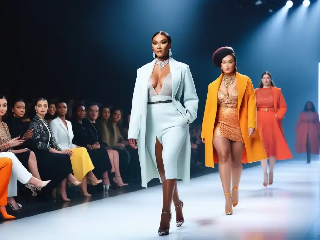 Desfile de moda inclusivo: diversidad y empoderamiento en la pasarela Una pasarela radiante con modelos diversos exhibiendo moda inclusiva, transmitiendo confianza y empoderamiento