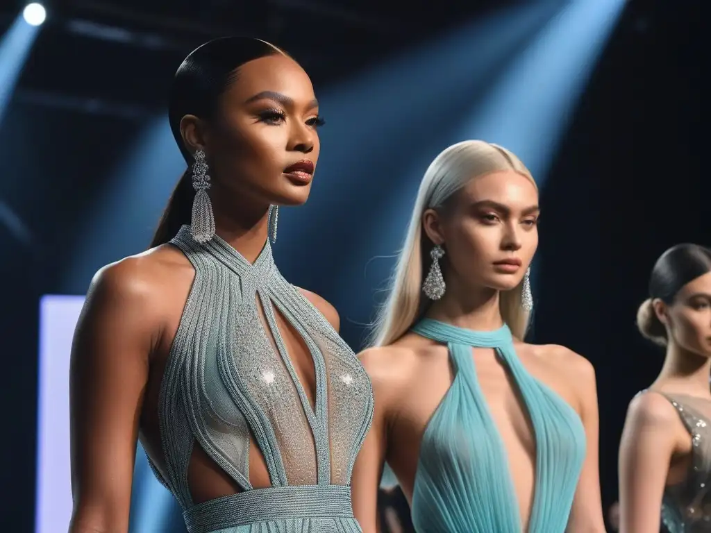Desfile de moda petite: diversidad y elegancia en la pasarela Una pasarela sofisticada con modelos petite desfilando en moda haute couture