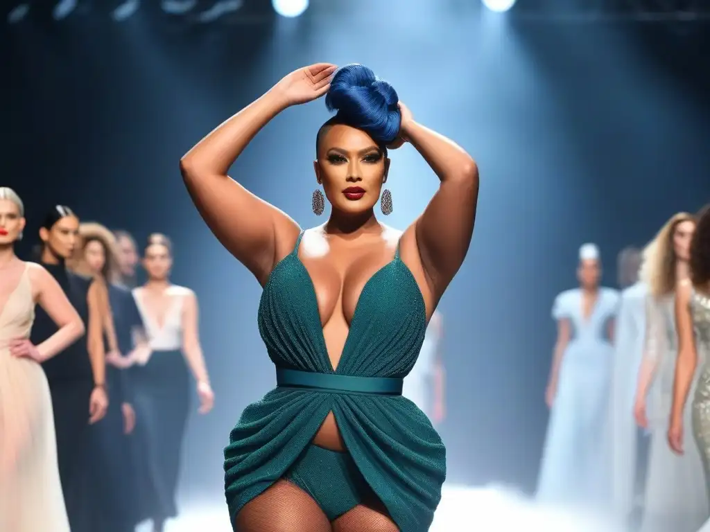 Desfile inclusivo: moda para todos celebra diversidad Una pasarela vibrante y diversa con modelos de todas las edades, tamaños, géneros y habilidades desfilando con confianza en diseños de moda inclusiva
