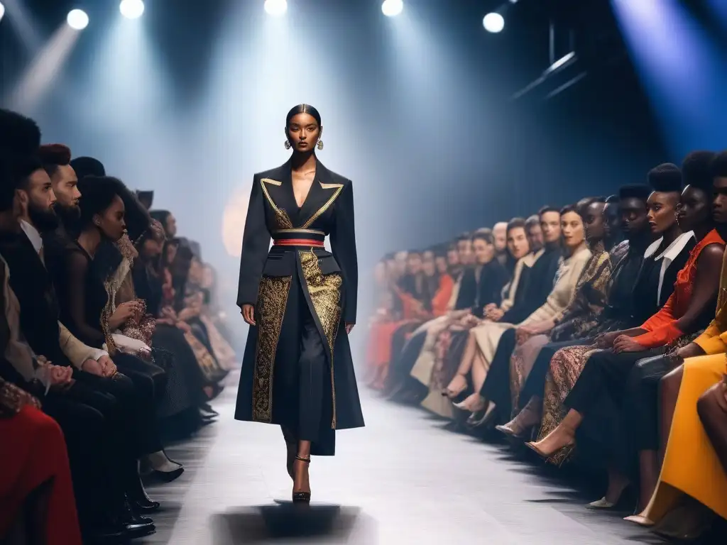Desfile inclusivo de moda Vivienne Westwood: empoderamiento y diversidad Una pasarela vibrante que celebra la inclusión y diversidad en moda, con modelos diversos desfilando con confianza la colección de Vivienne Westwood