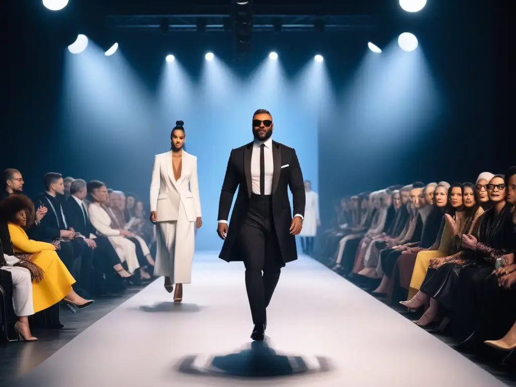 Desfile inclusivo: moda adaptativa para todos Una pasarela vibrante con moda adaptativa inclusiva y diversa, modelos seguros y empoderados, audiencia emocionada aplaudiendo