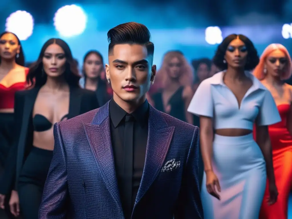 Desfile de moda inclusivo: diversidad y empoderamiento LGBTQ+ Una pasarela vibrante con moda inclusiva para cuerpos diversos, celebrando la diversidad y la individualidad en la comunidad LGBTQ+