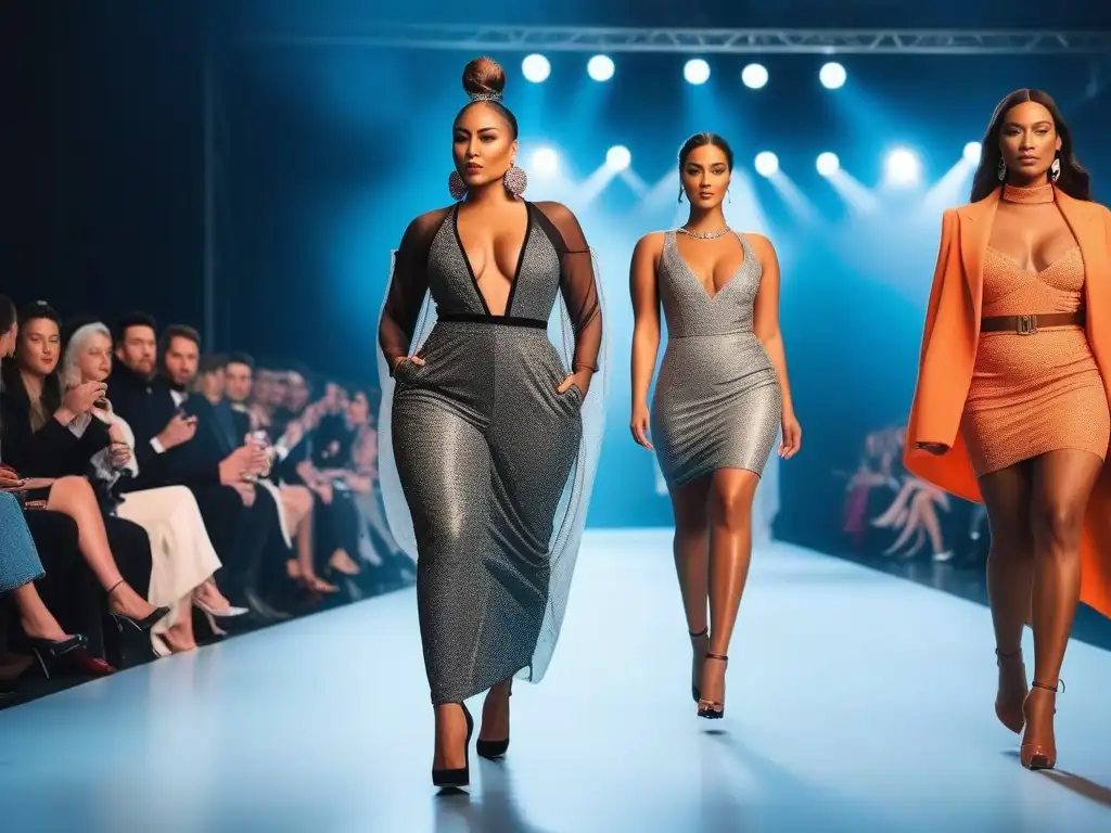 Desfile de moda inclusivo y empoderador: diversidad en la pasarela Una pasarela vibrante con moda inclusiva para cuerpos diversos, mostrando empoderamiento y diversidad de género