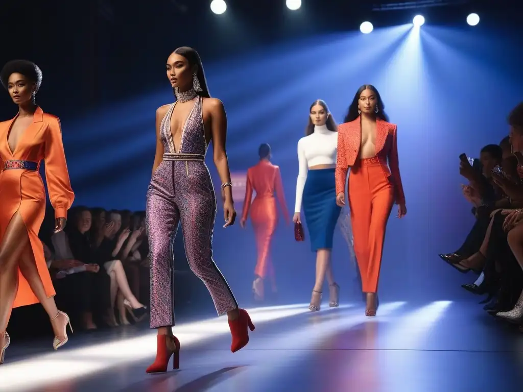 Desfile de moda diverso y empoderado: representación única en la pasarela Una pasarela vibrante con modelos diversos, luciendo alta moda y mensajes de inclusión