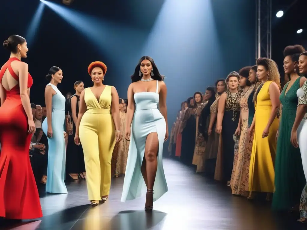 Desfile inclusivo: moda diversa y empoderamiento Una pasarela vibrante con modelos de todos los cuerpos y etnias luciendo moda inclusiva para todos cuerpos