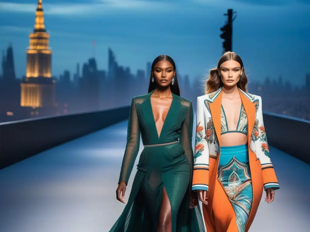 Desfile de moda inclusivo y vanguardista Una pasarela vibrante con modelos diversos luciendo diseños únicos en colaboraciones de marcas de moda, celebrando la diversidad