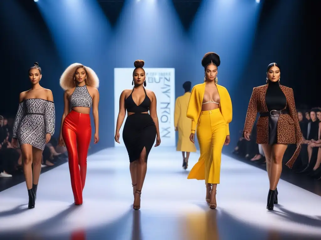 Desfile de moda: Celebrando la Diversidad con Estilo Una pasarela vibrante con modelos diversos desfilando moda inclusiva reimaginada campañas icónicas