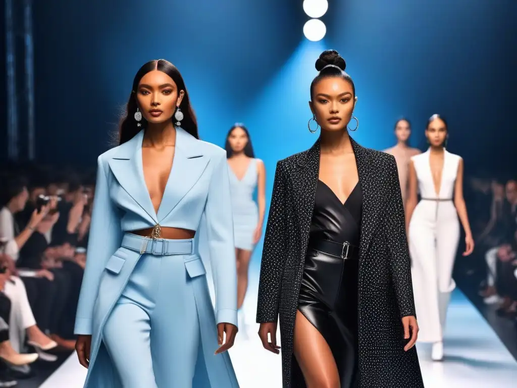 Desfile de moda 2022: diversidad y estilo en la pasarela Una pasarela vibrante con modelos petite de diversas etnias y estilos, luciendo looks icónicos petite 2022