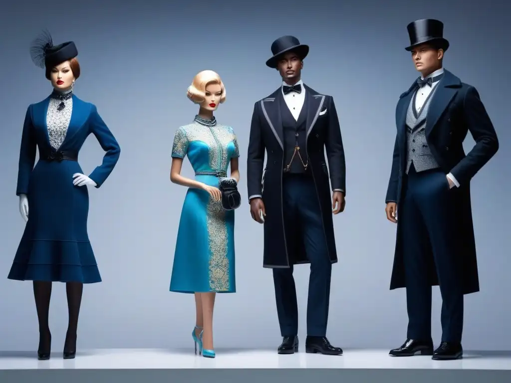 Evolución de la moda petite: historia en miniatura Pequeñas maniquíes con estilos icónicos de moda petite a lo largo de la historia en ambiente moderno y futurista