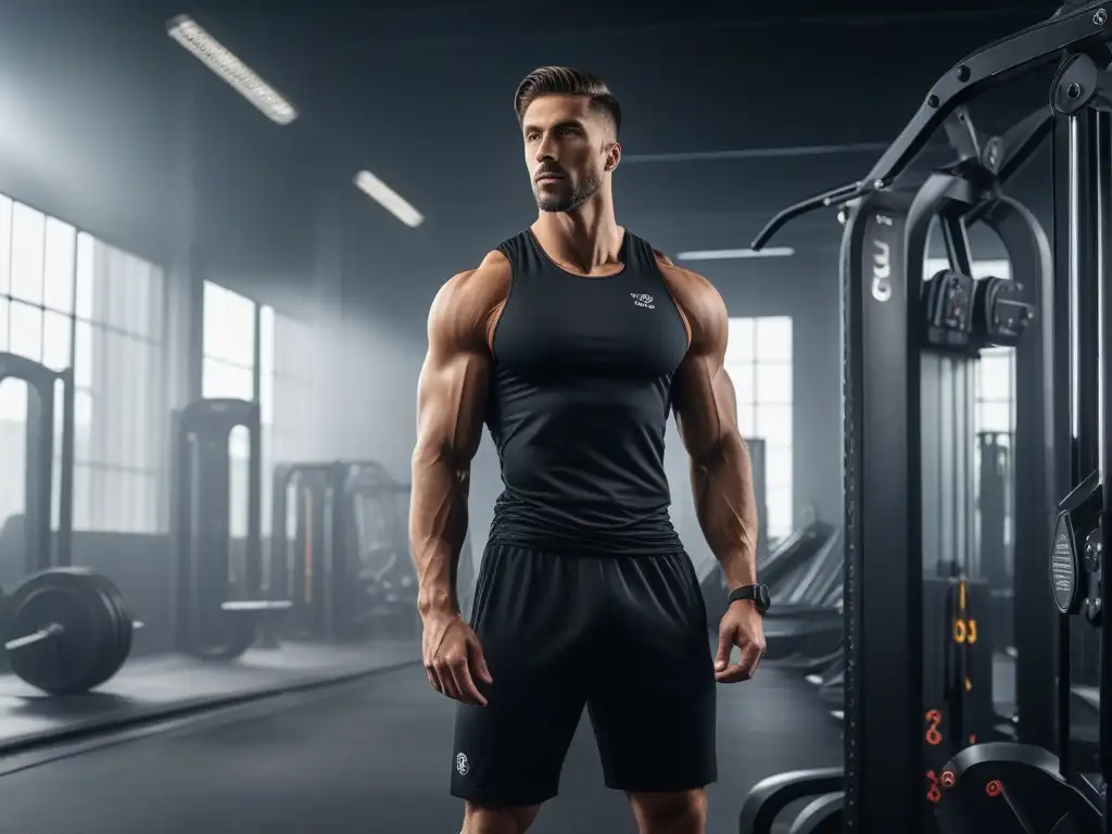 Escultura de fuerza: entrenamiento especializado para altos Persona alta y atlética en gimnasio moderno, mostrando los beneficios del entrenamiento especializado para cuerpos altos