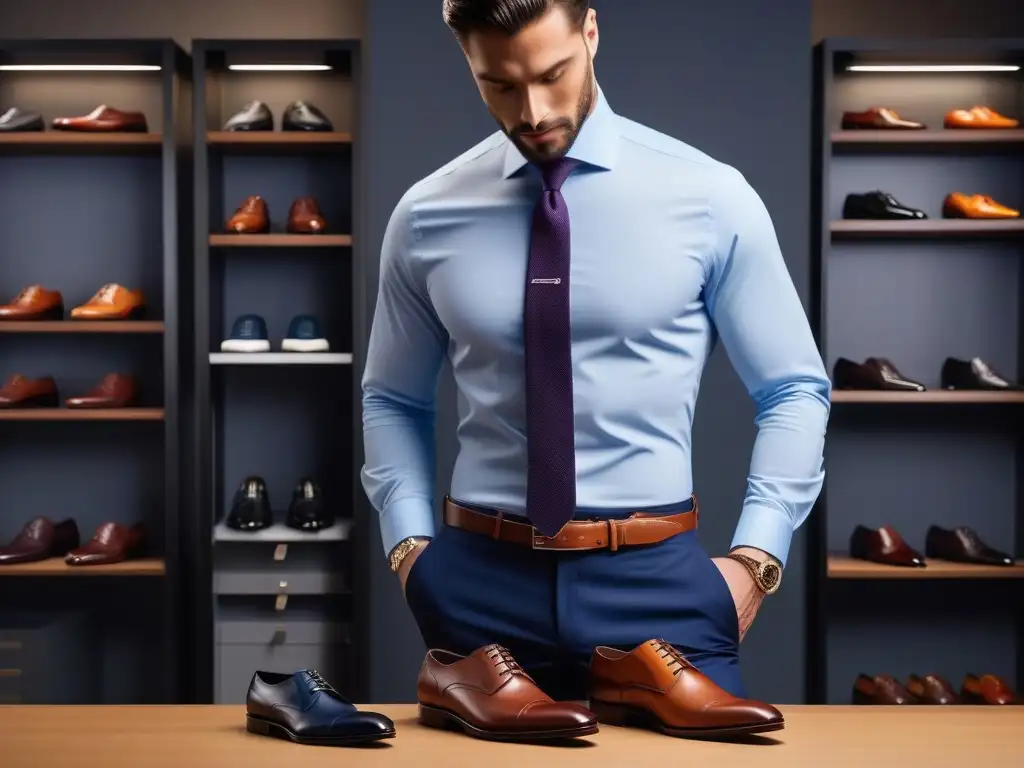 Elegante moda masculina para inspirar estilo y sofisticación Persona alta con estilo luciendo una camisa impecable y accesorios elegantes en un vestidor moderno