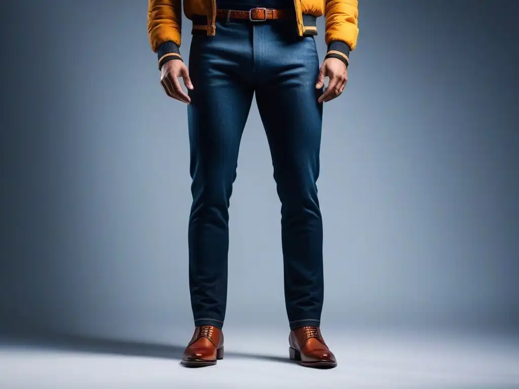 Pantalones para altos: estilo y ajuste perfecto Persona alta con pantalones de alta calidad para altos, mostrando estilo y confianza en fondo minimalista