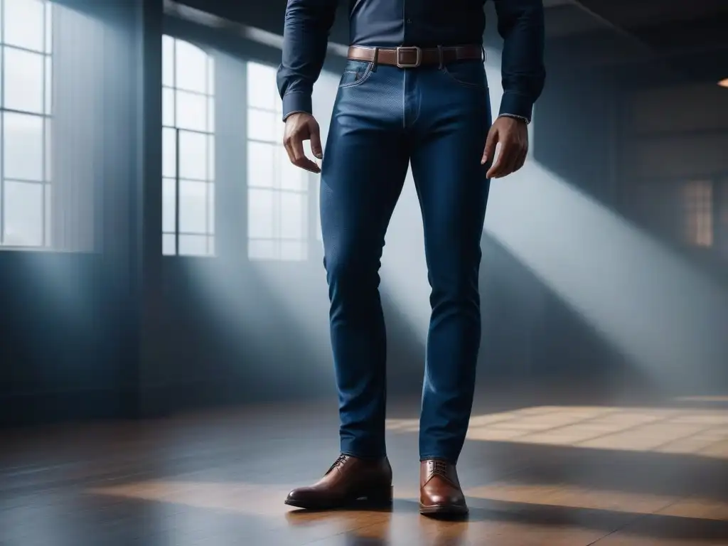 Jeans ajustados: elegancia y altura en un loft minimalista Persona alta segura, con jeans ajustados, largo perfecto, en loft minimalista